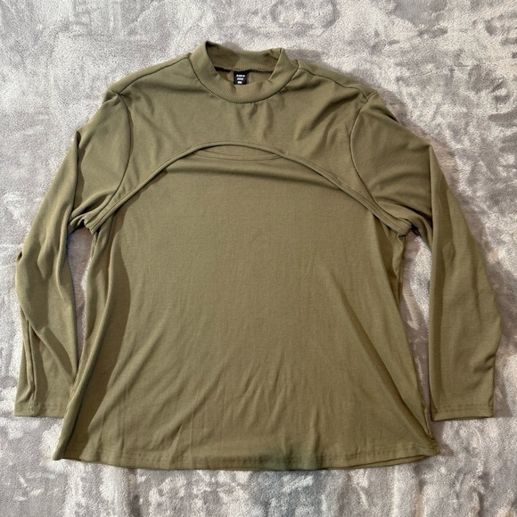 SHEIN Curve Long Sleeve Olive Green Ribbed Cutout Top Size 0XL - Picture 2 of 11